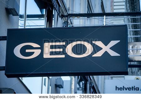 Vienna, Austria - November 6, 2019: Geox Logo In Front Of Their Local Store In Vienna. Geox Is An It