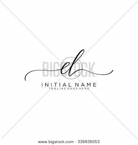 El Initial Handwriting Logo With Circle Template Vector.