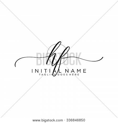 Hf Initial Handwriting Logo With Circle Template Vector.