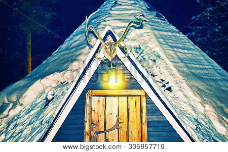 Lappish House Reindeer Farm Winter Lapland Night New