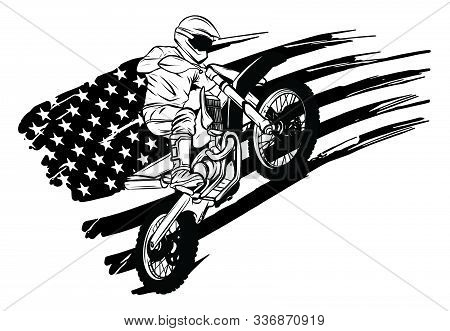 Motocross Rider Ride The Motocross Bike Vector Illustration