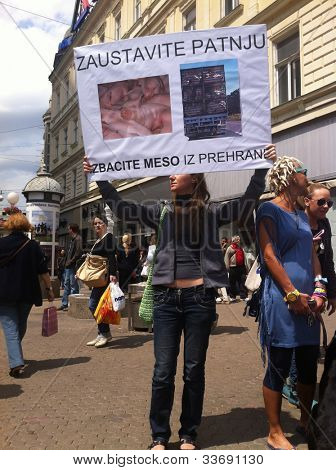 ZAGREB - 26 MEI. Het welzijn van dieren demonstranten op Bana Jelacic vierkant op zaterdag 26, 2012 in Zagreb 