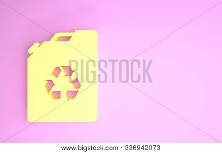 Yellow Eco Fuel Canister Icon Isolated On Pink Background. Eco Bio And Barrel. Green Environment And