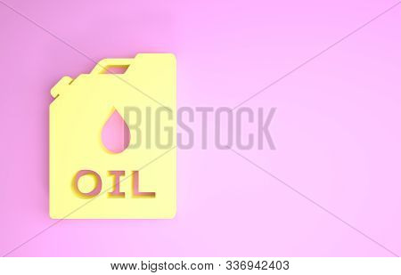 Yellow Plastic Canister For Motor Machine Oil Icon Isolated On Pink Background. Oil Gallon. Oil Chan