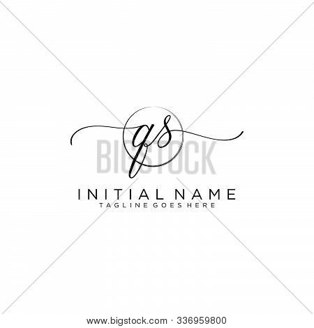 Qs Initial Handwriting Logo With Circle Template Vector.