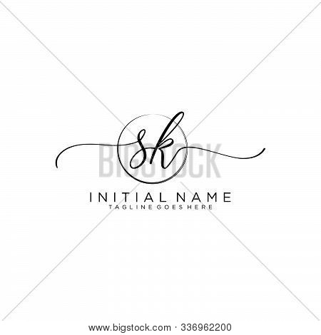 Sk Initial Handwriting Logo With Circle Template Vector.