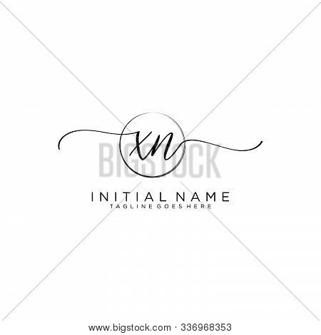 Xn Initial Handwriting Logo With Circle Template Vector.