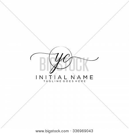 Yc Initial Handwriting Logo With Circle Template Vector.