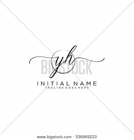 Yh Initial Handwriting Logo With Circle Template Vector.