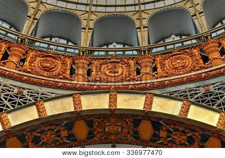Moscow, Russia - July 26, 2019: Space Pavilion (cosmos) At Vdnh. Modern Museum Of Russian Cosmos Exp