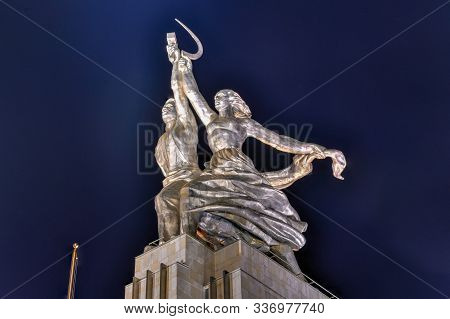 Moscow, Russia - July 22, 2019: Famous Soviet Monument Of The Worker And Kolkhoz Woman (collective F
