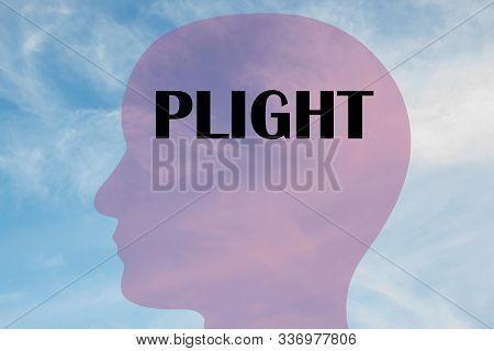 Render Illustration Of Plight Title On Head Silhouette, With Cloudy Sky As A Background.