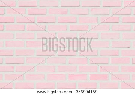 Pastal Pink And White Brick Wall Texture Background. Brickwork Or Stonework Flooring Interior Rock O
