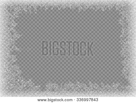 Snow Frame. Frozen Window. Window Frozen Glass Ice. Vector Illustration.