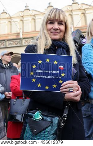 Cracow; Poland - Oct 10; 2021: We Stay; The Government Leaves! People Protest Against The Verdict Of