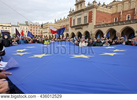 Cracow; Poland - Oct 10; 2021: We Stay; The Government Leaves! People Protest Against The Verdict Of