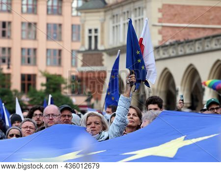 Cracow; Poland - Oct 10; 2021: We Stay; The Government Leaves! People Protest Against The Verdict Of