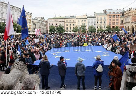 Cracow; Poland - Oct 10; 2021: We Stay; The Government Leaves! People Protest Against The Verdict Of
