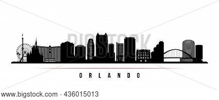 Orlando Skyline Horizontal Banner. Black And White Silhouette Of Orlando, Florida. Vector Template F