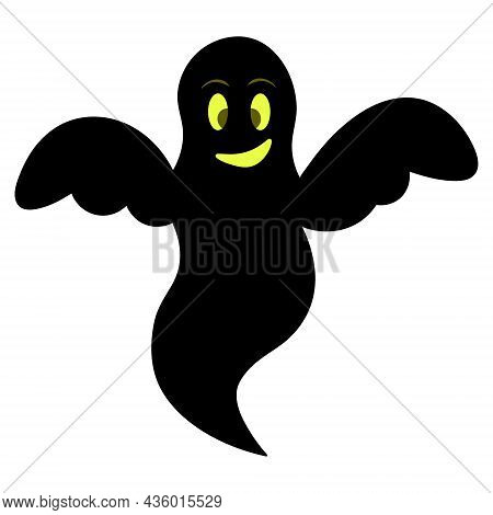 Ghost. Silhouette. Grinning Facial Expression. Vector Illustration. Isolated White Background. Bring