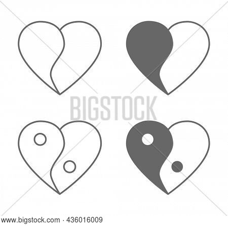 ying yang symbol heart shape icon isolate on white background