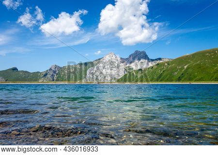 Maroly Lake And Mountain Landscape In The Grand-bornand, Haute-savoie, France
