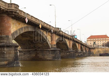 Czech Republic Prague 02.26.2017. Legion Bridge In Prague Over The Vltava, Low Angle