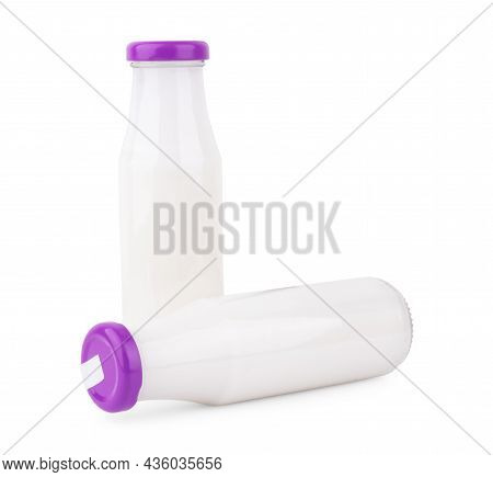 Pitcher Of Milk Isolated On White Background. Clipping Path. Glass Jug