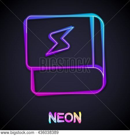 Glowing Neon Line Book About Electricity Icon Isolated On Black Background. Vector