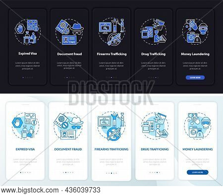 Reasons For Legal Deportation Onboarding Mobile App Page Screen. Legislation Walkthrough 5 Steps Gra