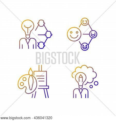Creative And Professional Talents Gradient Linear Vector Icons Set. Networking Talent. Leadership An