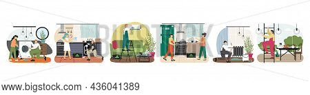 Plumber, Electrician, Repairman, Home Appliance Repair Technician Character Set, Vector Illustration