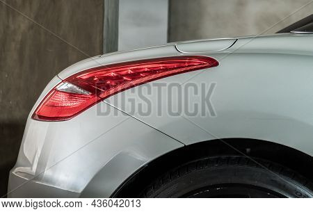 Bangkok, Thailand - 31 Aug 2021 : Close-up Of Rear Light Or Tail Lamp Of White Peugeot Rcz Sports Ca