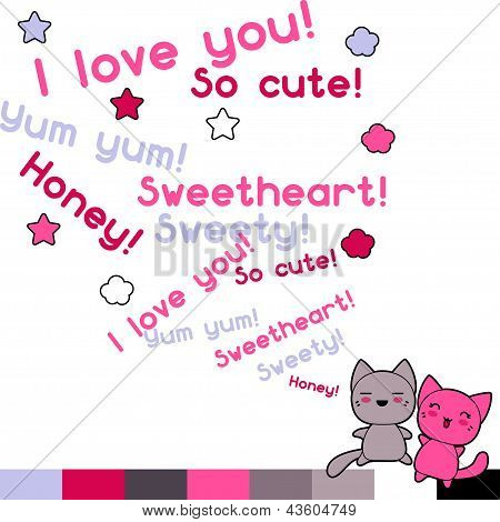 Karte mit süsse Kawaii Doodle Katzen.