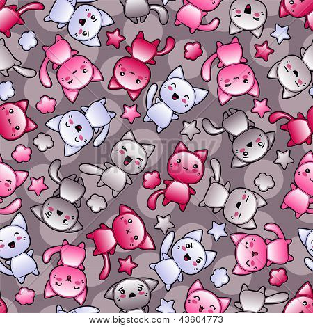 Nahtlose Muster mit süsse Kawaii Doodle Katzen.