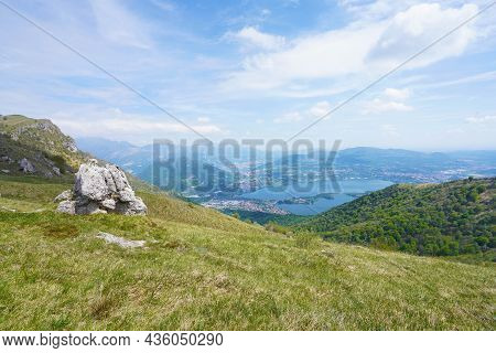 Lake Annone From Monte Cornizzolo Mountain, Lombardy, Italy