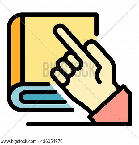 Hand And Book Of Laws Icon. Outline Hand And Book Of Laws Vector Icon Color Flat Isolated