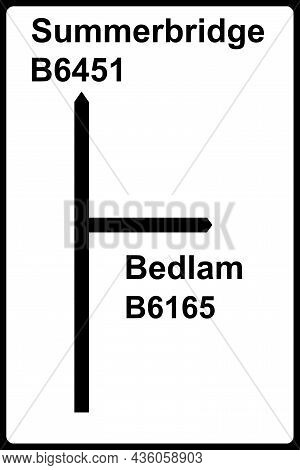 Non-primary Road Junction Sign To Bedlam In North Yorkshire