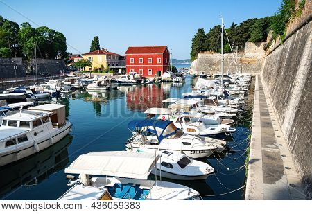 Zadar, Croatia - July 29, 2021: Port Of Fosa In The City Of Zadar, Croatia