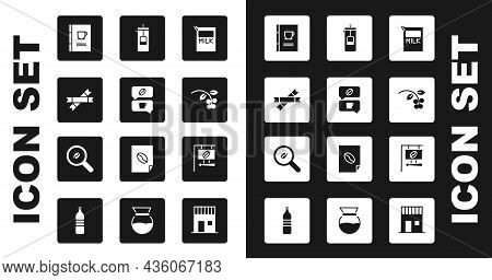 Set Paper Package For Milk, Coffee And Conversation, Sugar Stick Packets, Book, Bean, Branch, French