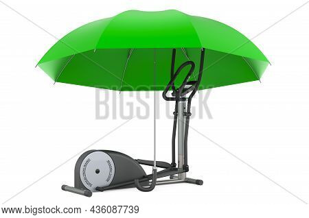 Elliptical Trainer Under Umbrella, 3d Rendering Isolated On White Background