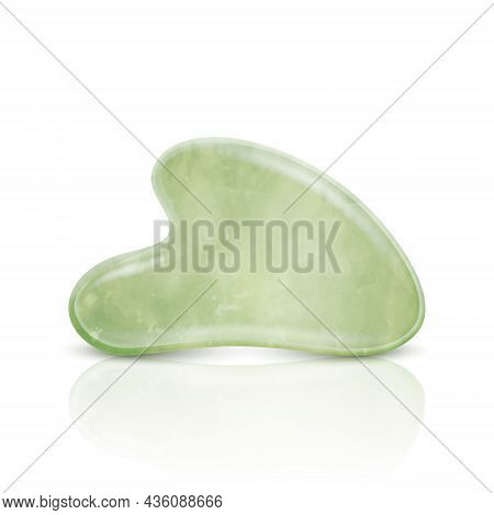 Vector 3d Realistic Gua Sha, Jade Roller, Scraping Massage Tool. Natural Green Quartz Stone Scraper.