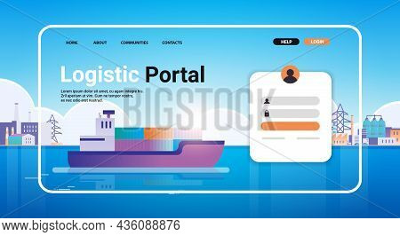 Container Ship Loading In Sea Port Website Landing Page Template Cargo Logistics Freight Transportat