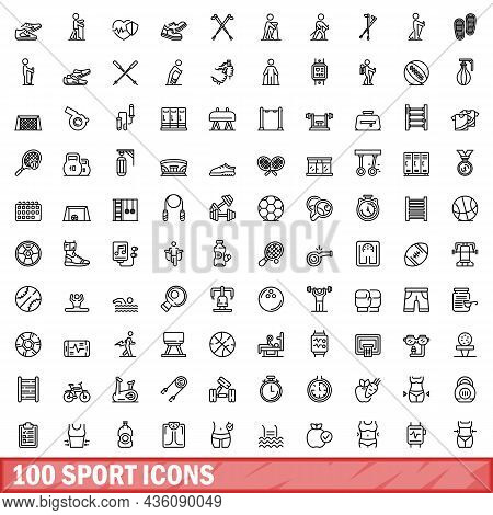 100 Sport Icons Set. Outline Illustration Of 100 Sport Icons Vector Set Isolated On White Background