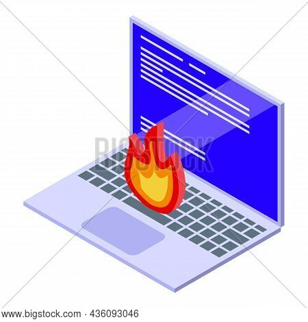 Fix On Fire Laptop Icon Isometric Vector. Computer Service. Repair Mobile