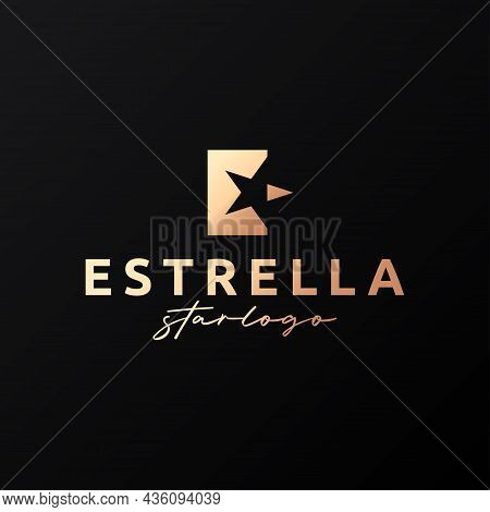 Estrella Star Logo. Letter E On Black Background