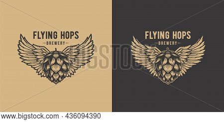 Beer Fly Hop With Wings For Bar. Original Brew Design With Craft Beer Fly Hop With Wings For Pab Or 
