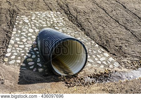 A New Modern Plastic Culvert Under The Highway