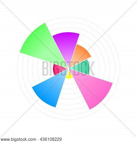 Circle Chart Template. Wheel Diagram With 8 Colorful Segments Of Different Sizes. Statistical Data V