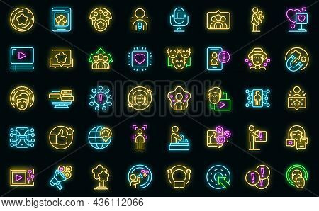 Influencer Icons Set Outline Vector. Video Subscribe. View Content